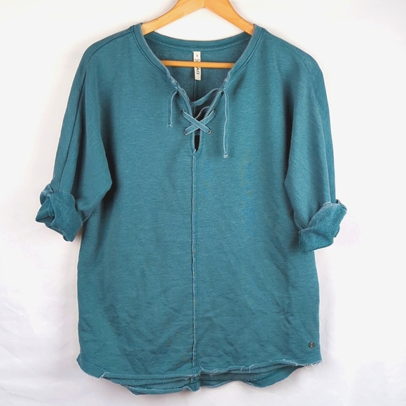 JAG JEANS Women's Lace Front Roll Sleeve Sweatshirt Size Small - Picture 1 of 2